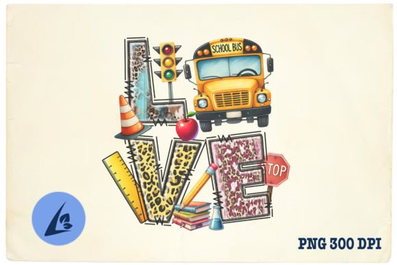 Love School Bus PNG: Graphics for Crafts & Small Business