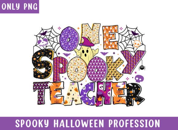 One Spooky Teacher Halloween Pattern PNG: Graphics for Crafts